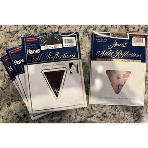 Lot of 4 Vintage HANES Silk Reflections Size 2 Garter Stockings (3 Black 1 Tan)